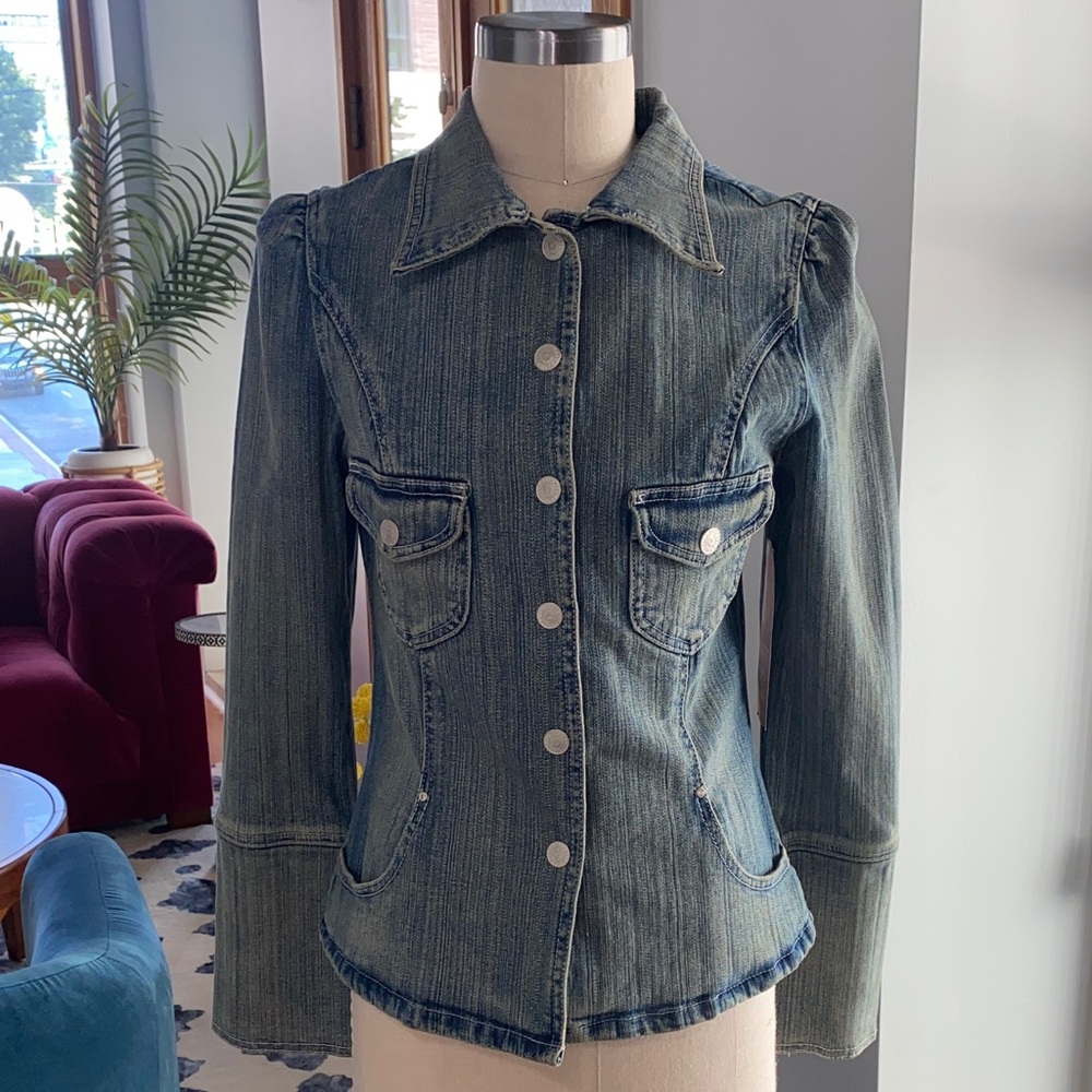 PZI Denim 2002 Stylish Ice Blue Marquise Denim Jean Jacket Blazer